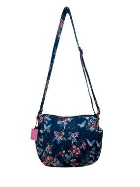 Vera Bradley Womens Navy Quilted Floral Adjustable Strap On-The-Go Crossbody Bag